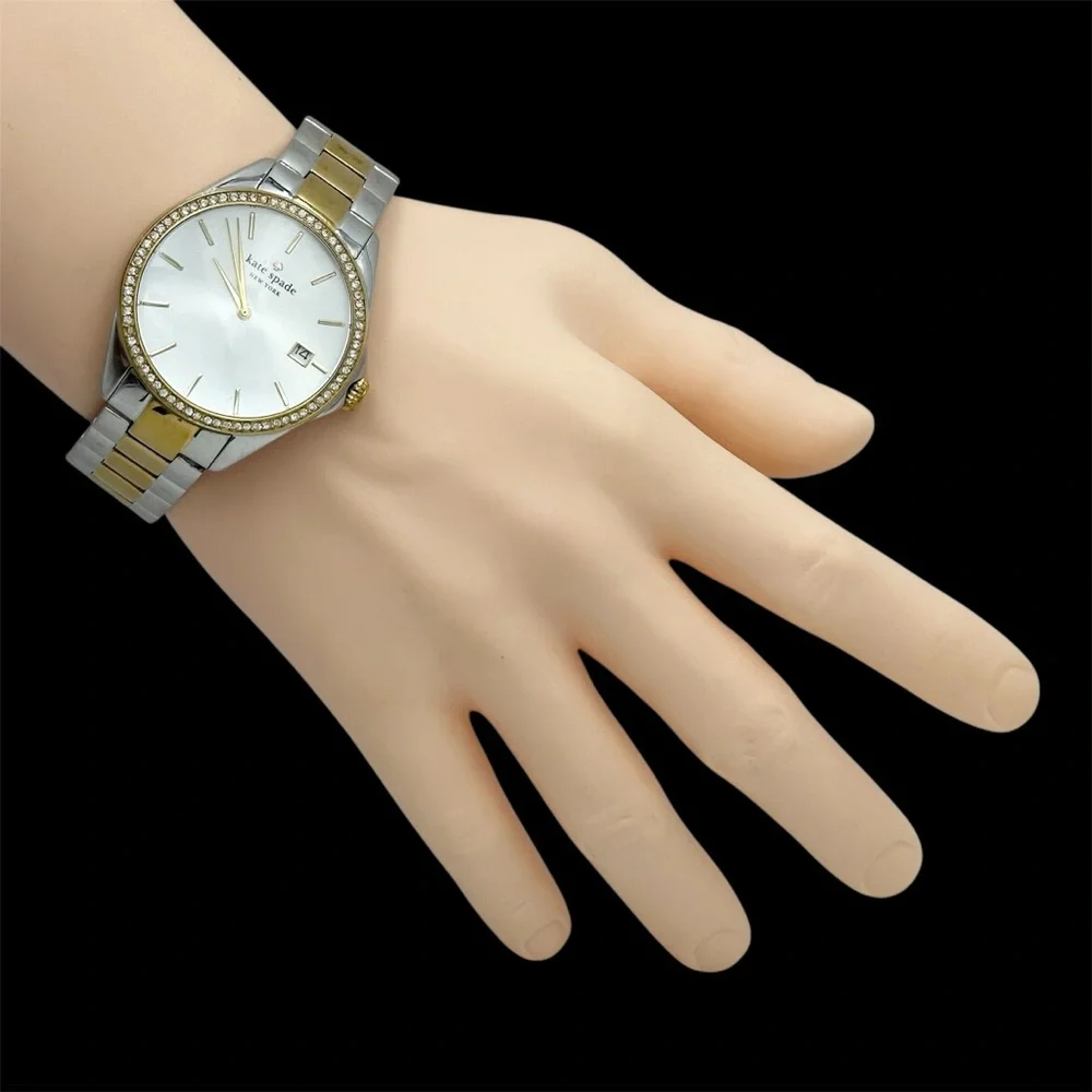 Kate Spade Gold & Silver Tone Analog Watch with Crystal Bezel WORKING